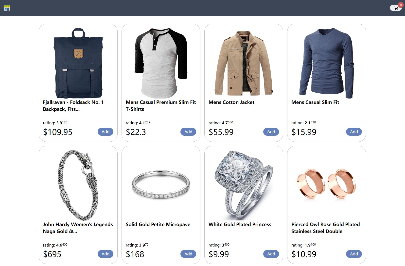 shopping cart project landing page